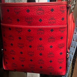 MCM Red and Black Monogram Crossbody Bag